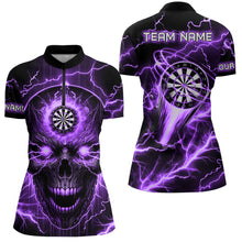 Load image into Gallery viewer, Purple Darts Skull Women Polo, Quarter-Zip Shirt Custom Lightning Thunder Team League Dart Jerseys TDM2839