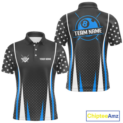 Personalized Blue 8 Ball Pool US Flag Billiard Shirt For Men Custom Pool Team Jersey Polo, 1/4 Zip TDM7985