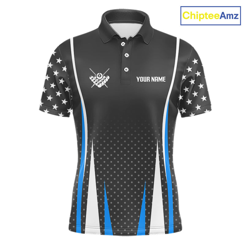 Personalized Blue 8 Ball Pool US Flag Billiard Shirt For Men Custom Pool Team Jersey Polo, 1/4 Zip TDM7985