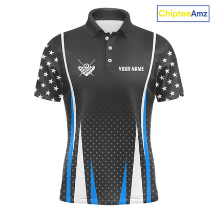 Personalized Blue 8 Ball Pool US Flag Billiard Shirt For Men Custom Pool Team Jersey Polo, 1/4 Zip TDM7985