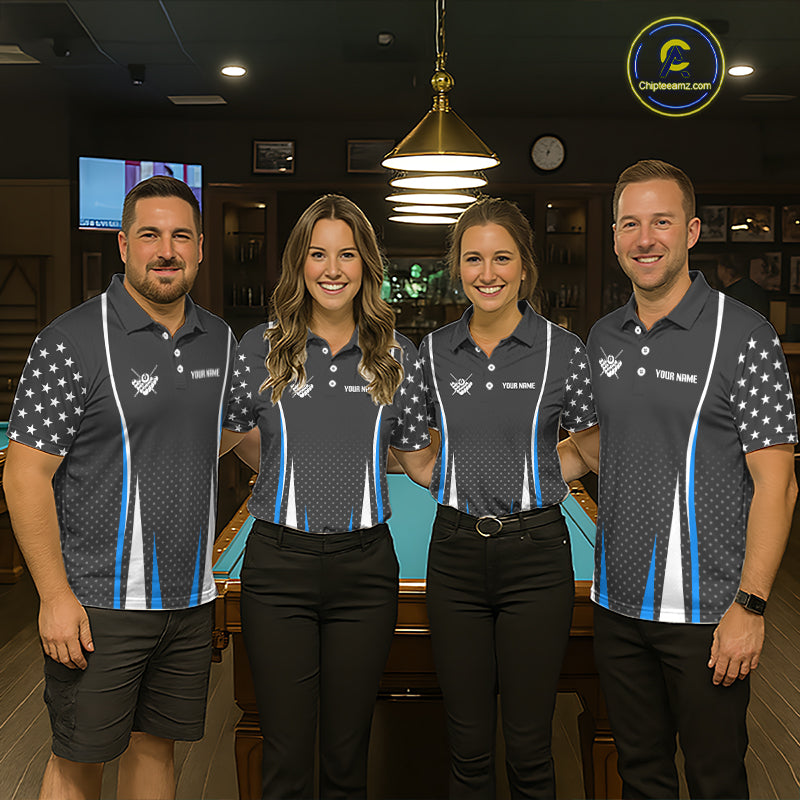 Personalized Blue 8 Ball Pool US Flag Billiard Shirt For Women Custom Pool Team Jersey Polo, 1/4 Zip TDM7985