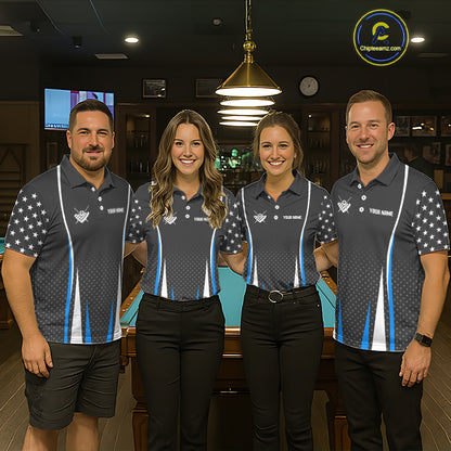Personalized Blue 8 Ball Pool US Flag Billiard Shirt For Women Custom Pool Team Jersey Polo, 1/4 Zip TDM7985