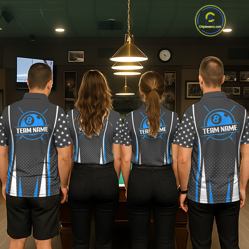 Personalized Blue 8 Ball Pool US Flag Billiard Shirt For Women Custom Pool Team Jersey Polo, 1/4 Zip TDM7985