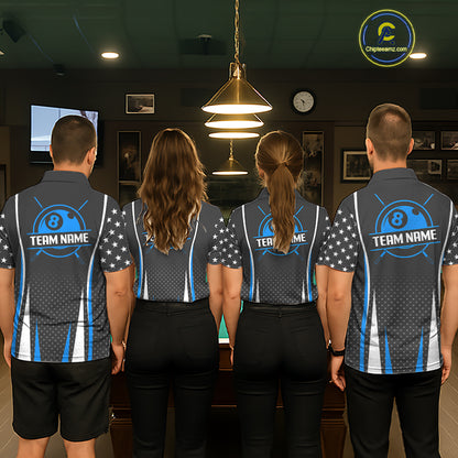Personalized Blue 8 Ball Pool US Flag Billiard Shirt For Women Custom Pool Team Jersey Polo, 1/4 Zip TDM7985