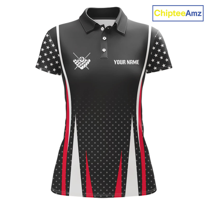 Personalized Red 8 Ball Pool US Flag Billiard Shirts For Women Custom Pool Team Jersey Polo, 1/4 Zip TDM7986