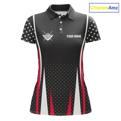 Personalized Red 8 Ball Pool US Flag Billiard Shirts For Women Custom Pool Team Jersey Polo, 1/4 Zip TDM7986