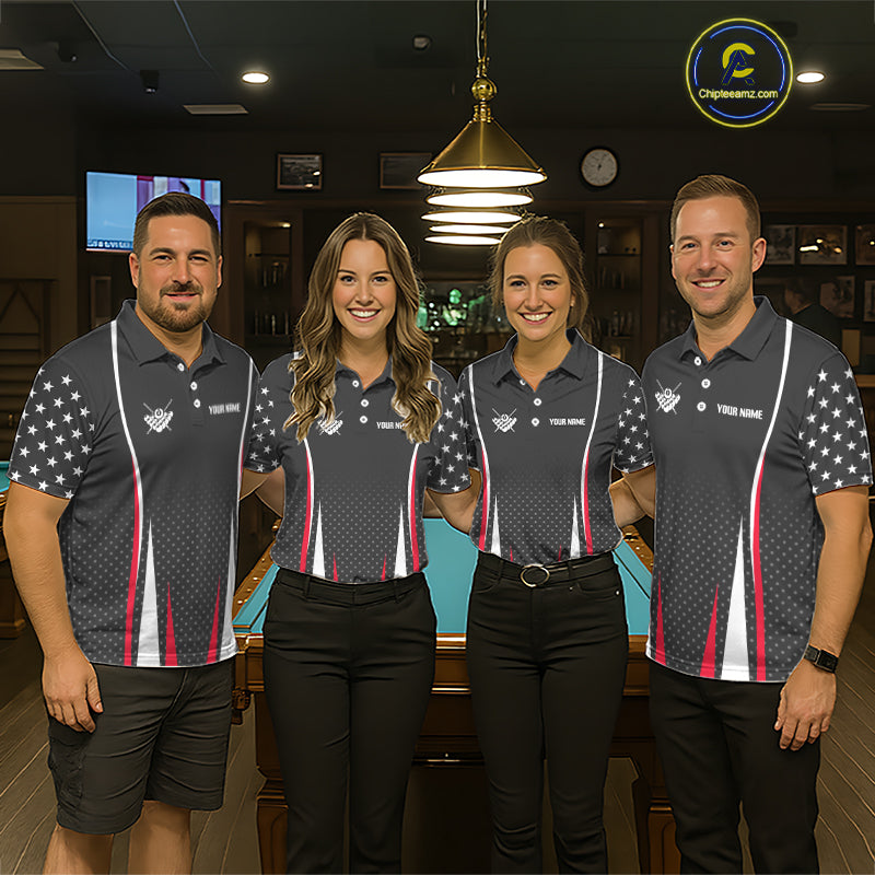 Personalized Red 8 Ball Pool US Flag Billiard Shirts For Women Custom Pool Team Jersey Polo, 1/4 Zip TDM7986