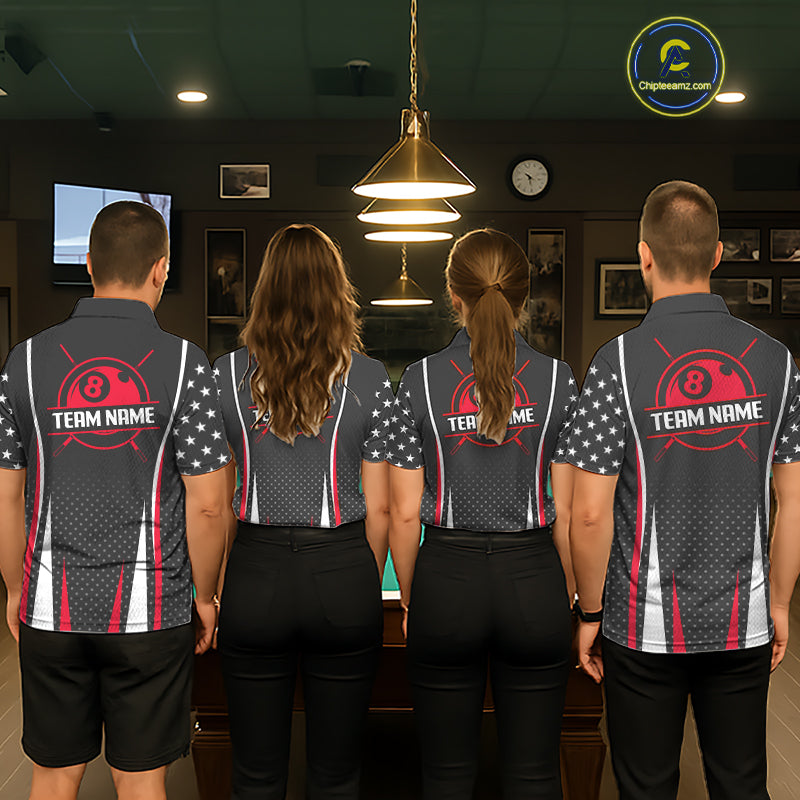 Personalized Red 8 Ball Pool US Flag Billiard Shirts For Women Custom Pool Team Jersey Polo, 1/4 Zip TDM7986
