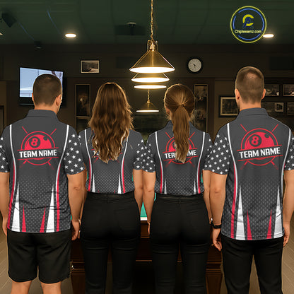 Personalized Red 8 Ball Pool US Flag Billiard Shirts For Women Custom Pool Team Jersey Polo, 1/4 Zip TDM7986