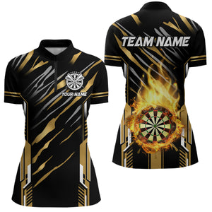 3D Darts Board Fire Flame Custom Dart Shirts For Women, Best Dart League Jerseys Team Uniform | Gold TDM3073