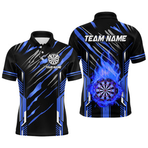 3D Darts Board Fire Flame Custom Dart Shirts For Men, Best Dart League Jerseys Team Uniform | Blue TDM3074