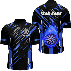 3D Darts Board Fire Flame Custom Dart Shirts For Men, Best Dart League Jerseys Team Uniform | Blue TDM3074