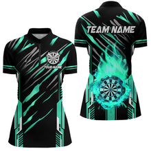 Load image into Gallery viewer, 3D Darts Board Fire Flame Custom Dart Shirts For Women, Best Dart League Jerseys Team Uniform | Cyan TDM3075