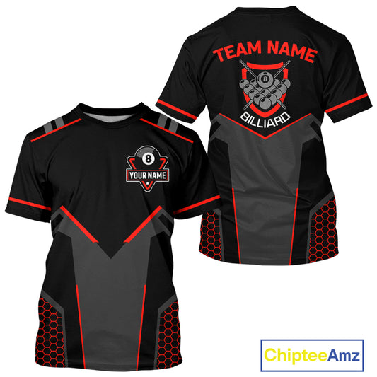 Personalized Black And Red 8 Ball Pool Billiard T-Shirt For Men Custom Billiard Team Jersey VHM1056