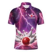 Load image into Gallery viewer, Custom Thunder Lightning Red &amp; Purple Bowling Shirt For Men, Bowling Team Jersey Polo &amp; 1/4 Zip TDM6189