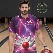 Load image into Gallery viewer, Custom Thunder Lightning Red &amp; Purple Bowling Shirt For Men, Bowling Team Jersey Polo &amp; 1/4 Zip TDM6189
