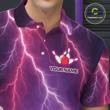 Load image into Gallery viewer, Custom Thunder Lightning Red &amp; Purple Bowling Shirt For Men, Bowling Team Jersey Polo &amp; 1/4 Zip TDM6189