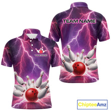 Load image into Gallery viewer, Custom Thunder Lightning Red &amp; Purple Bowling Shirt For Men, Bowling Team Jersey Polo &amp; 1/4 Zip TDM6189