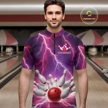 Load image into Gallery viewer, Custom Thunder Lightning Red &amp; Purple Bowling Shirt For Men, Bowling Team Jersey Polo &amp; 1/4 Zip TDM6189
