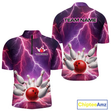 Load image into Gallery viewer, Custom Thunder Lightning Red &amp; Purple Bowling Shirt For Men, Bowling Team Jersey Polo &amp; 1/4 Zip TDM6189
