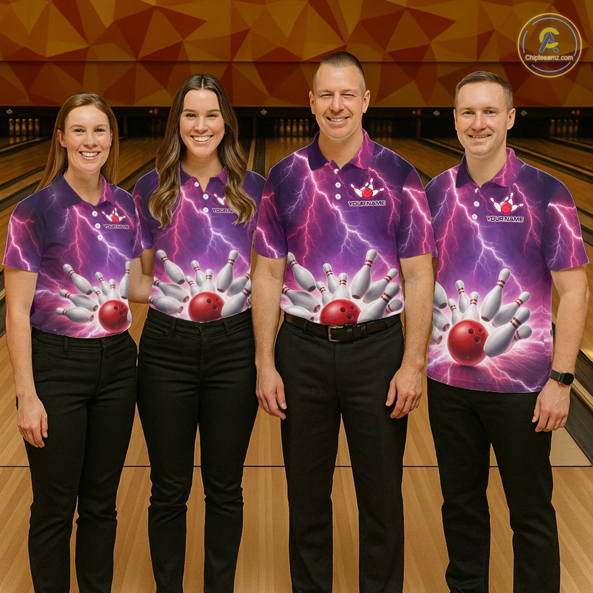 Custom Thunder Lightning Red & Purple Bowling Shirt For Men, Bowling Team Jersey Polo & 1/4 Zip TDM6189