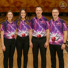 Load image into Gallery viewer, Custom Thunder Lightning Red &amp; Purple Bowling Shirt For Men, Bowling Team Jersey Polo &amp; 1/4 Zip TDM6189