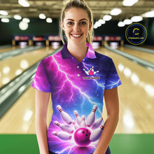Load image into Gallery viewer, Custom Thunder Lightning Blue And Pink Bowling Shirt For Women, Bowling Team Jersey Polo &amp; 1/4 Zip TDM6190