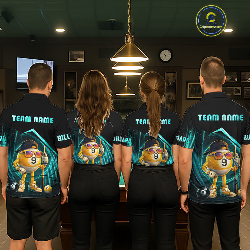 Turquoise Funny 9 Ball Pool Billiard Shirt For Men Custom Billiard Team Jersey Polo & 1/4 Zip TDM6615