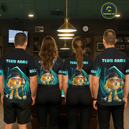 Turquoise Funny 9 Ball Pool Billiard Shirt For Men Custom Billiard Team Jersey Polo & 1/4 Zip TDM6615