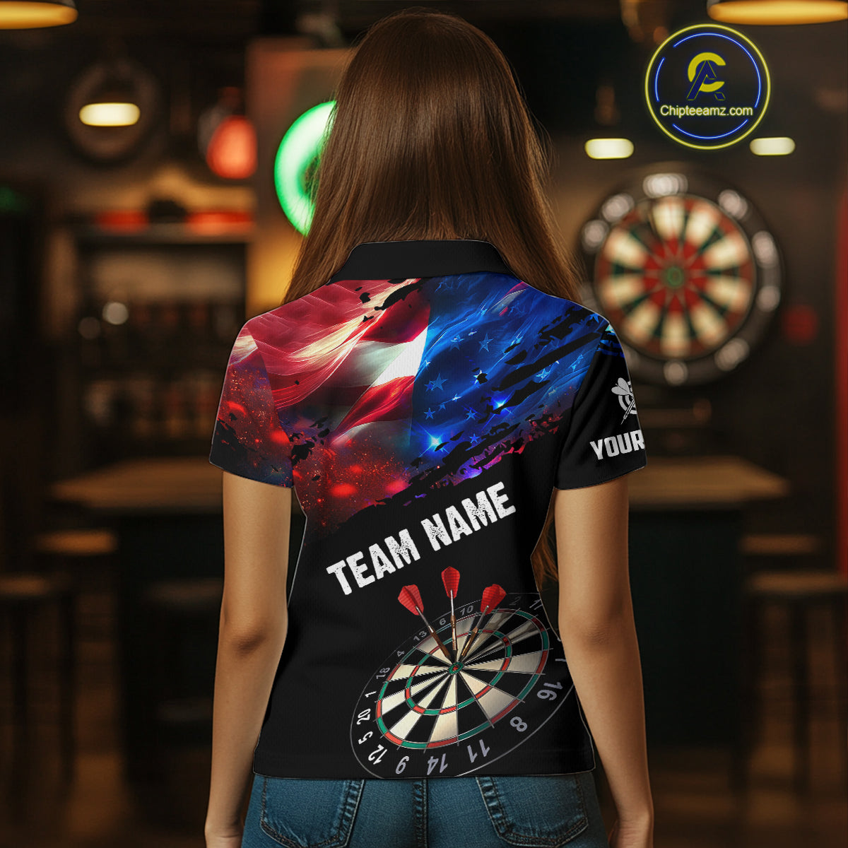 Personalized Glowing American Flag Darts Shirt For Women Custom Patriotic Darts Team Jerseys TDM4265