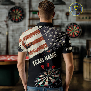 Grunge Vintage American Flag Custom Retro Dart Shirts For Men, Pride Team Patriotic Dart Jerseys TDM4266