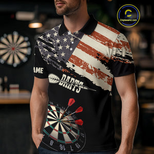 Grunge Vintage American Flag Custom Retro Dart Shirts For Men, Pride Team Patriotic Dart Jerseys TDM4266
