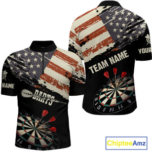 Grunge Vintage American Flag Custom Retro Dart Shirts For Men, Pride Team Patriotic Dart Jerseys TDM4266