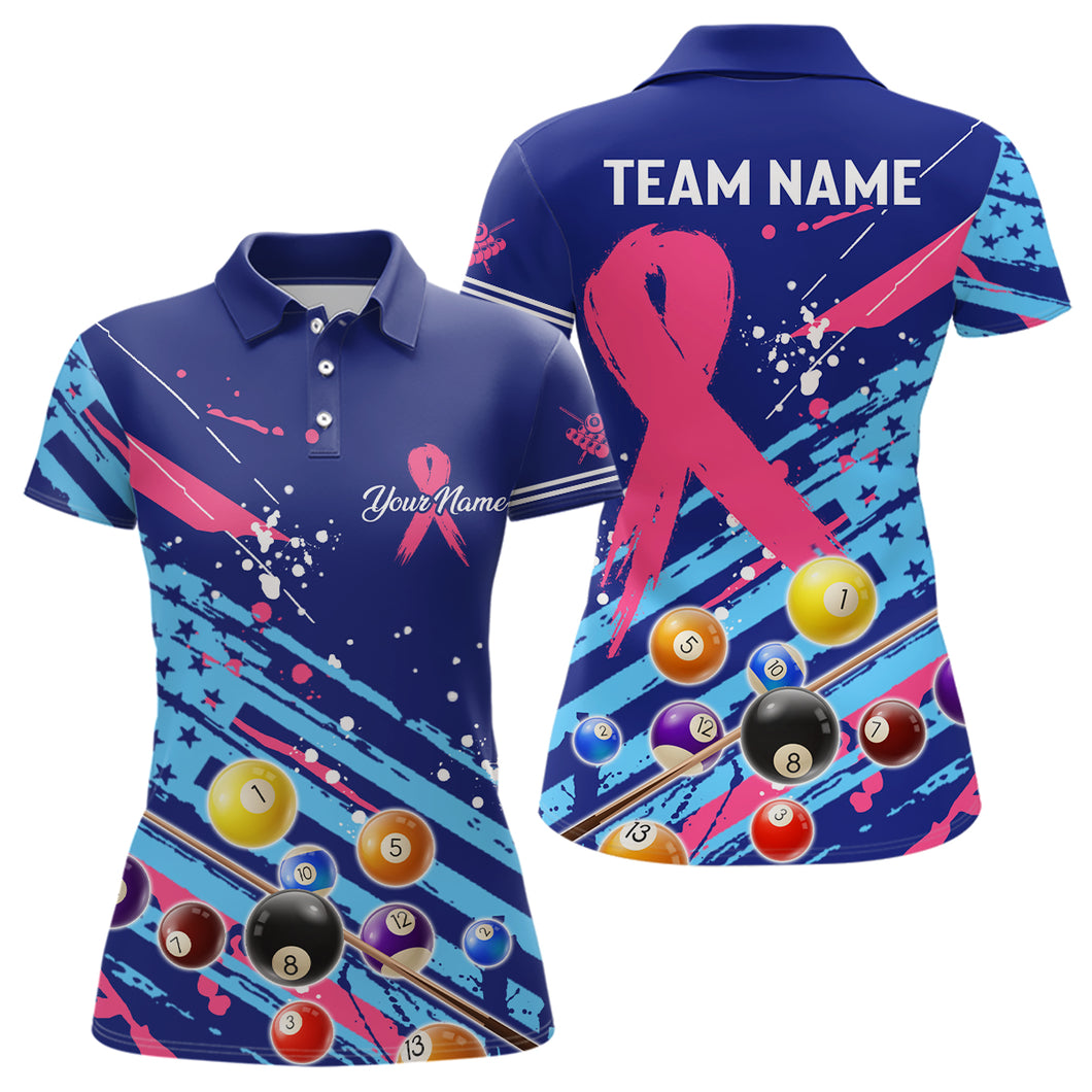 Breast Cancer American Flag Custom Billiard Shirts For Women, Billiard Balls Jerseys, Gift For Pooler TDM2355