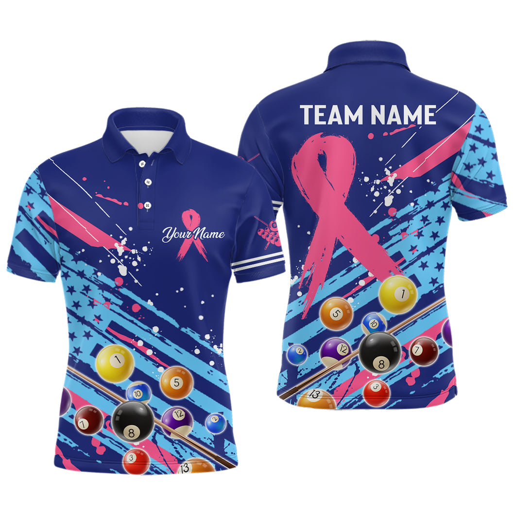 Breast Cancer American Flag Custom Billiard Shirts For Men, Billiard Balls Jerseys, Gift For Pooler TDM2355