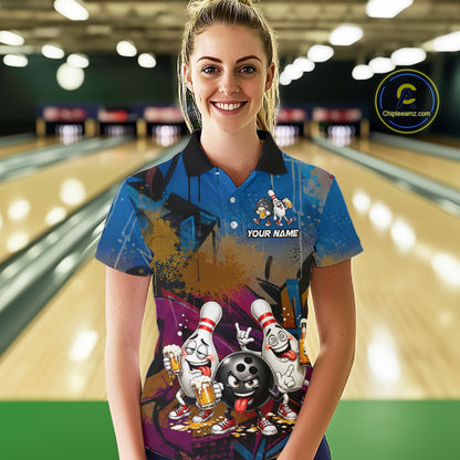 Colorful Graffiti Funny Beer Bowling Shirts For Women Custom Bowling League Bowling Team Jersey TDM7363