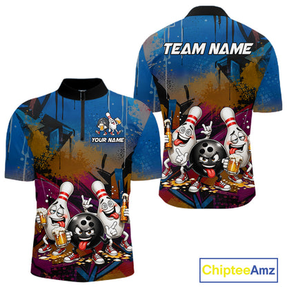 Colorful Graffiti Funny Beer Bowling Shirts For Men Custom Bowling League Bowling Team Jersey TDM7363