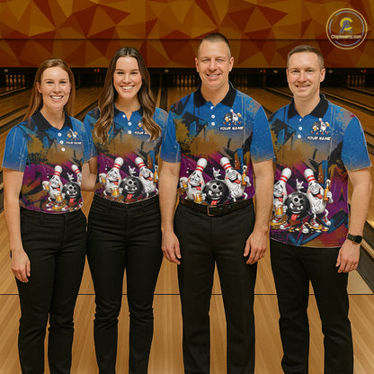 Colorful Graffiti Funny Beer Bowling Shirts For Men Custom Bowling League Bowling Team Jersey TDM7363