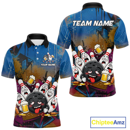 Colorful Graffiti Funny Drunk Beer Bowling Shirt For Men Custom Bowling League Bowling Team Jersey TDM7364
