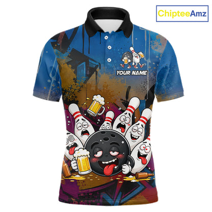 Colorful Graffiti Funny Drunk Beer Bowling Shirt For Men Custom Bowling League Bowling Team Jersey TDM7364