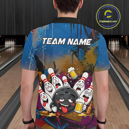 Colorful Graffiti Funny Drunk Beer Bowling Shirt For Men Custom Bowling League Bowling Team Jersey TDM7364