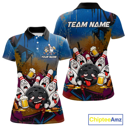 Colorful Graffiti Funny Drunk Beer Bowling Shirt For Women Custom Bowling League Bowling Team Jersey TDM7364