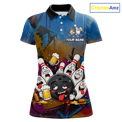 Colorful Graffiti Funny Drunk Beer Bowling Shirt For Women Custom Bowling League Bowling Team Jersey TDM7364