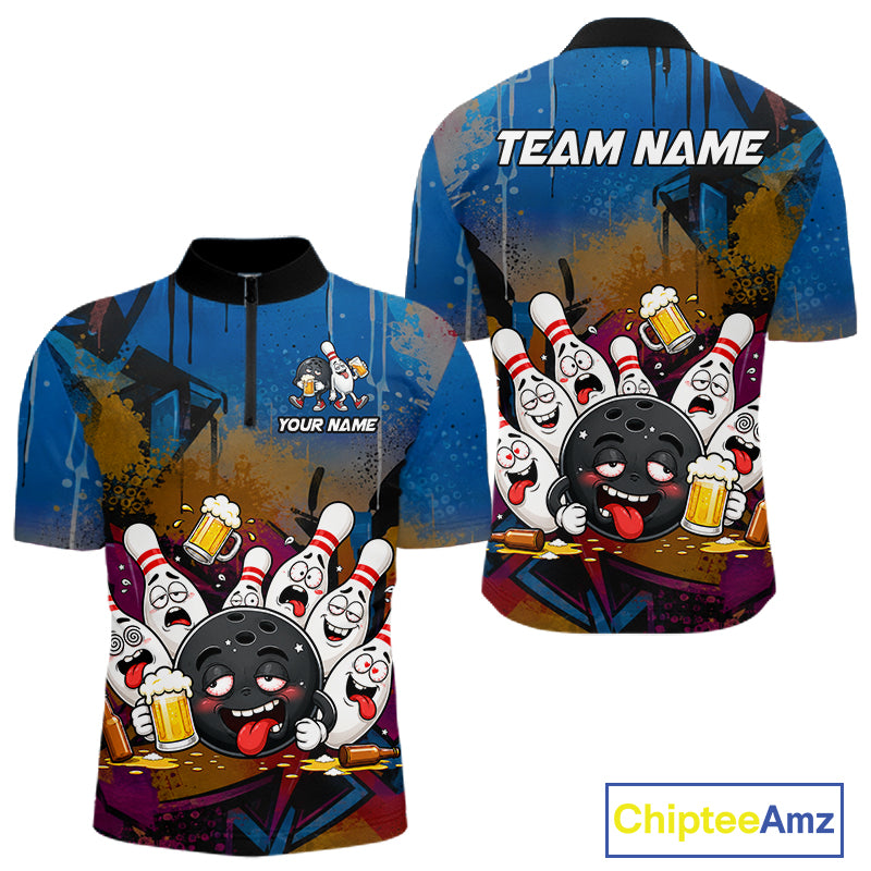 Colorful Graffiti Funny Drunk Beer Bowling Shirt For Men Custom Bowling League Bowling Team Jersey TDM7364