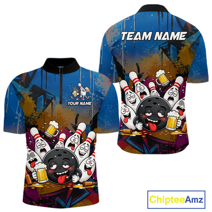 Colorful Graffiti Funny Drunk Beer Bowling Shirt For Men Custom Bowling League Bowling Team Jersey TDM7364