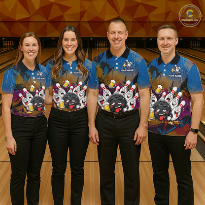 Colorful Graffiti Funny Drunk Beer Bowling Shirt For Men Custom Bowling League Bowling Team Jersey TDM7364