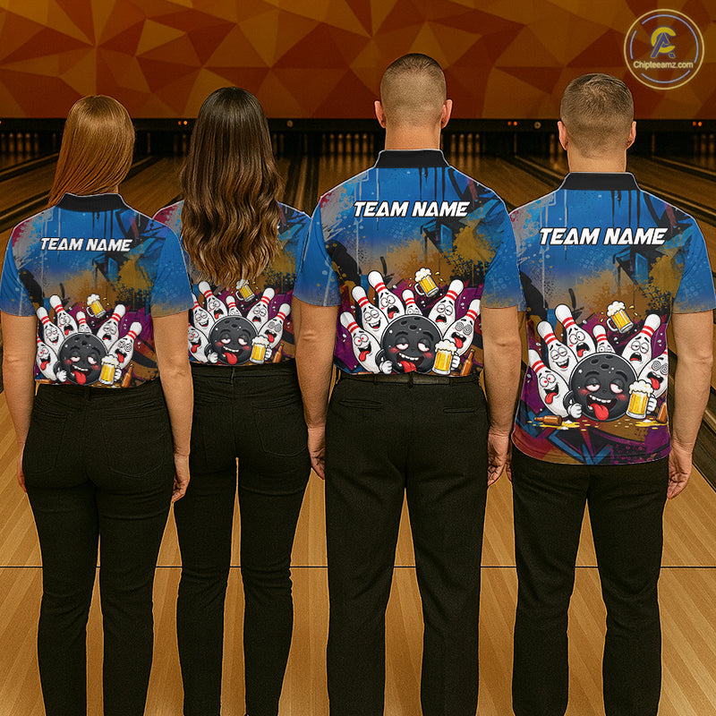 Colorful Graffiti Funny Drunk Beer Bowling Shirt For Men Custom Bowling League Bowling Team Jersey TDM7364