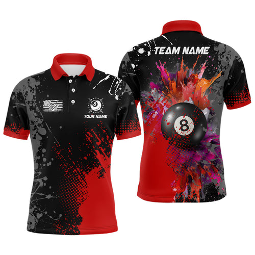 Personalized Red Billiard Paint Style Men Polo Shirts Custom Billiard Outfit Idea For Team TDM0432