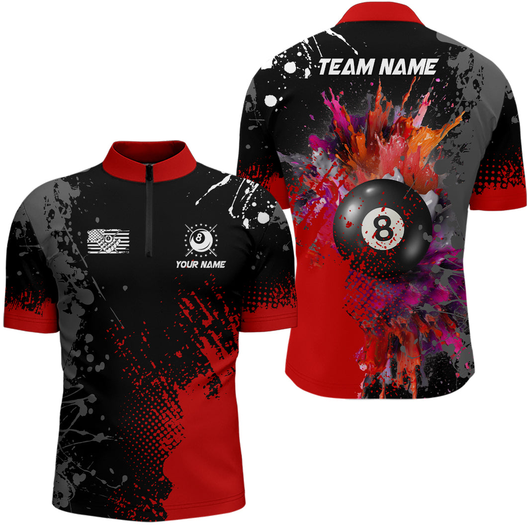 Personalized Red Billiard Paint Style Men Quarter-Zip Shirts Custom Billiard Outfit Idea  TDM0432