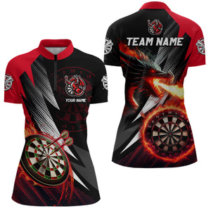 Personalized Striking Black And Red Flaming Dragon Dart Shirts For Women Custom Dart Team Jerseys TDM3080